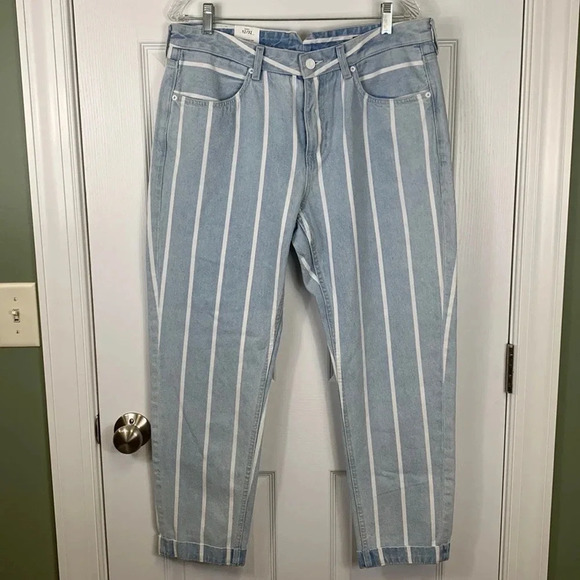 NWT Anthropologie Scotch & Soda bandit white striped boyfriend jeans sz 32 - Picture 3 of 14